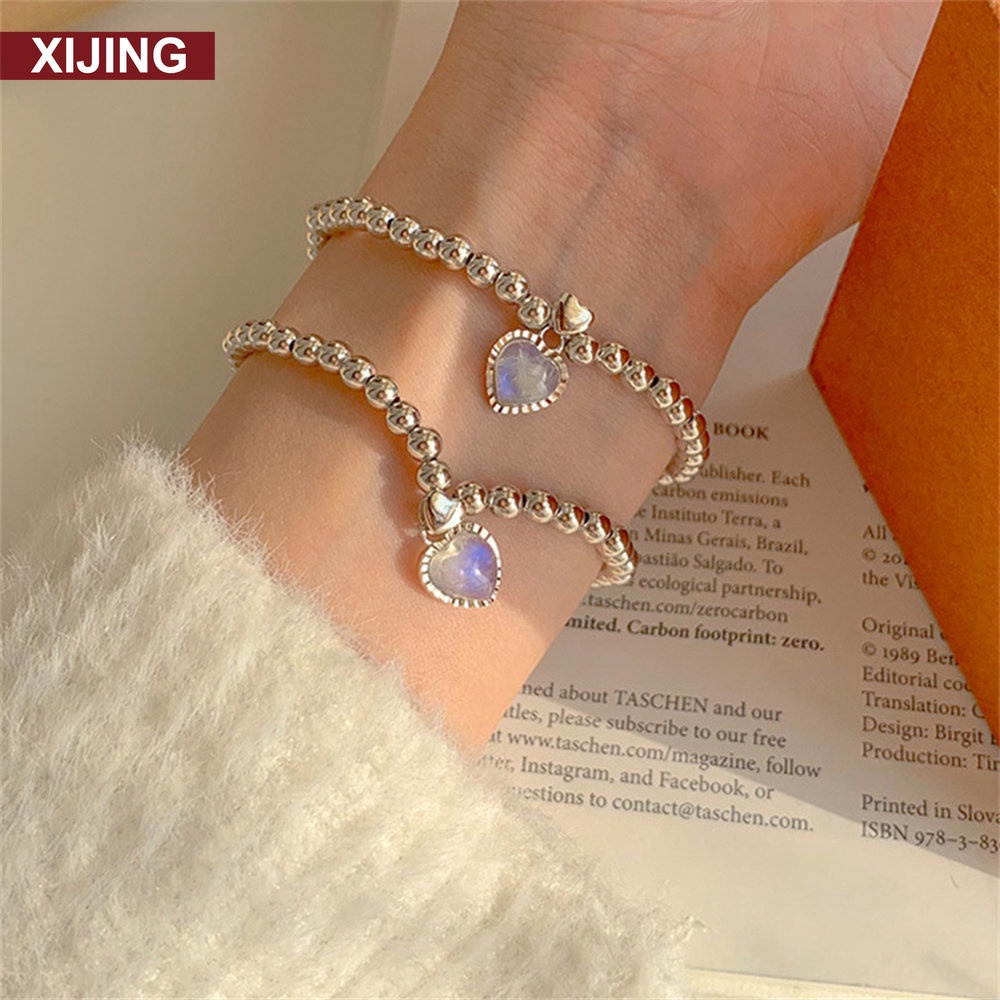 Vòng Tay / Vòng cổ Mặt Hình Trái Tim Đính Đá Mặt Trăng Phong Cách Hàn Quốc