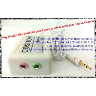Hộp chuyển điện thoại bàn (jack 2.5mm) ra 2 ngõ 3.5mm âm thanh và microphone