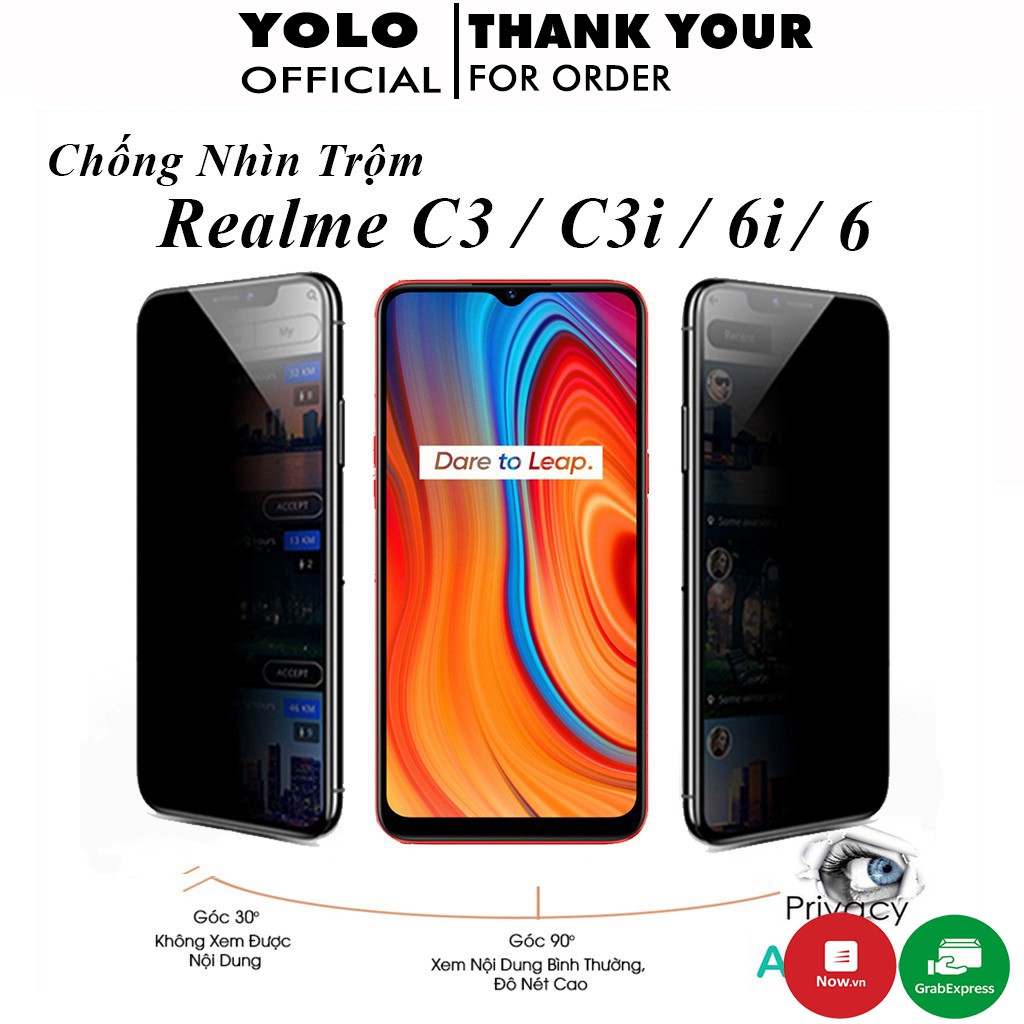 Cường lực realme C3 C3i 6i 6Pro Chống Nhìn Trộm Full Màn Hình Tặng Kèm Khăn Lau