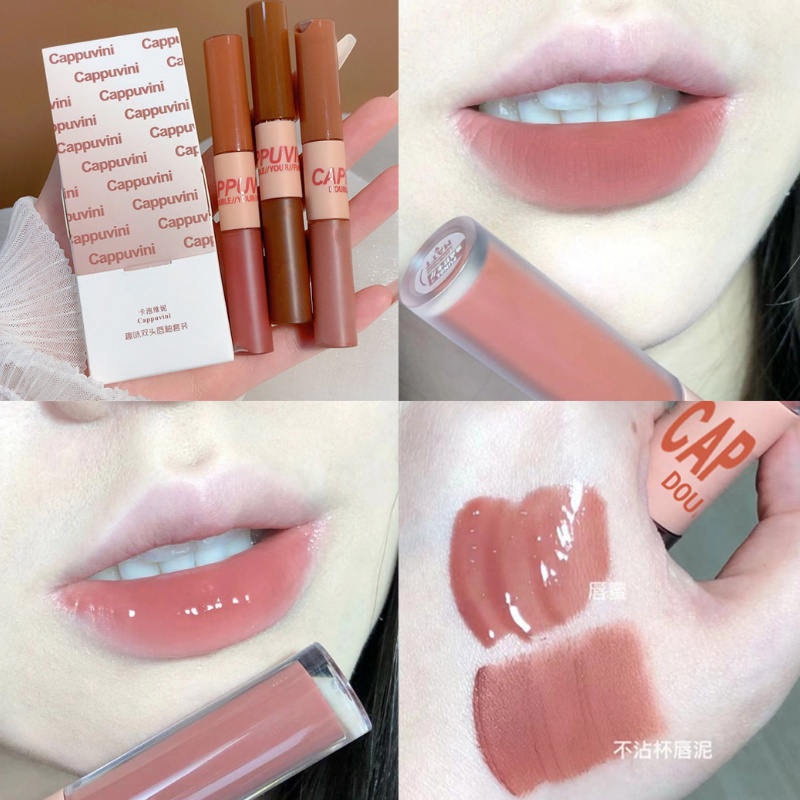 Set 3 Son Môi Dạng Lỏng Hai Đầu Dưỡng Ẩm Lâu Trôi Không Phai Màu