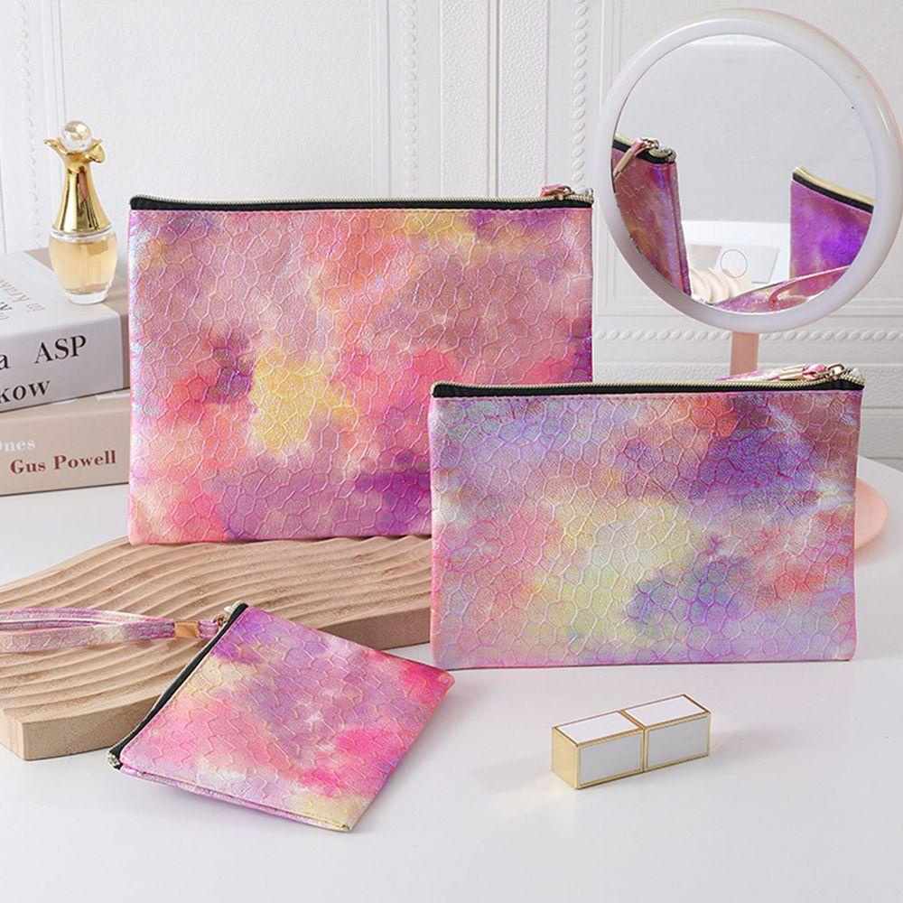 OCEANMAP Gradient Cosmetic Bags Portable Student Stationery Bag Wash Pouch Large Capacity Zipper PU Laser Makeup Bags Women Toiletry Bag