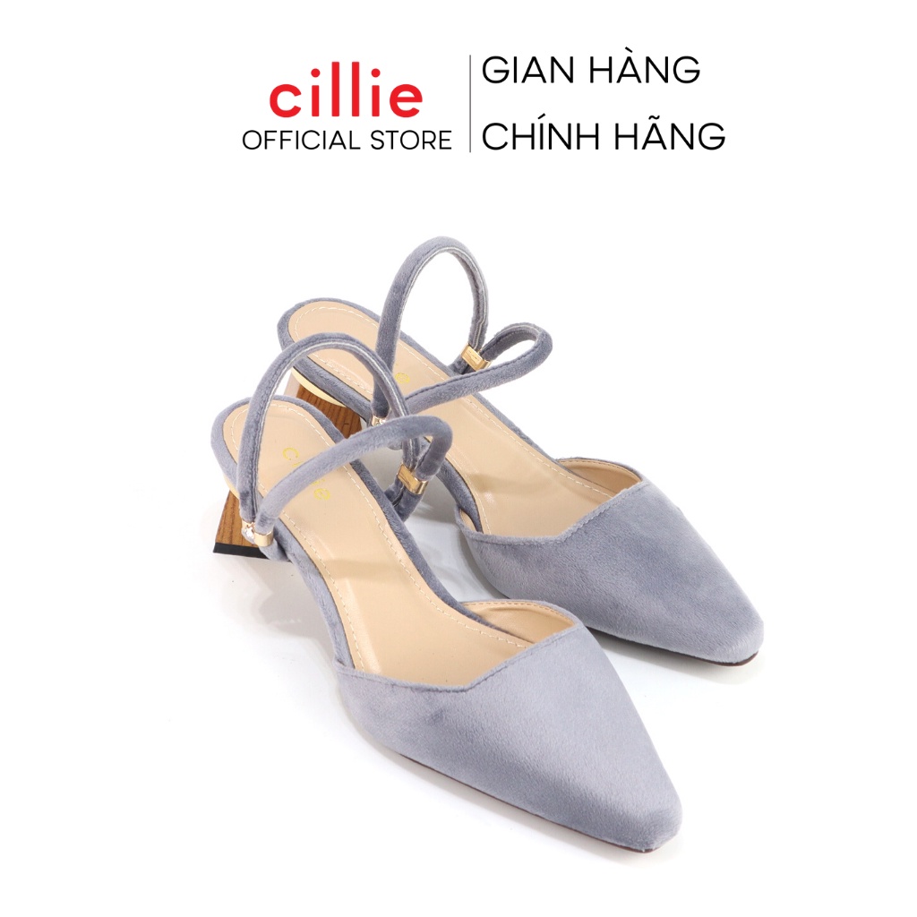 Giày sandal cao gót nữ bít mũi quai ngang phối da lộn gót gỗ cao 5cm độc đáo màu sắc nổi bật đi chơi dạo phố Cillie 1169