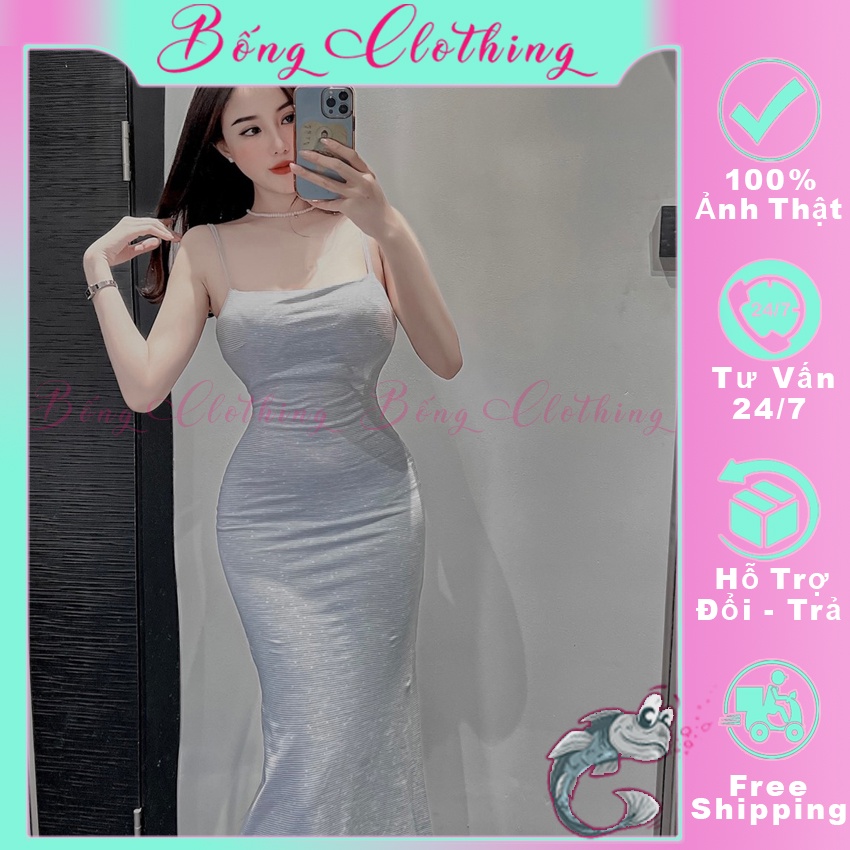 Váy Body 2 Dây BONG Đầm Ôm Body Sợi Bún Dáng Dài Sexy Dự Tiệc Cưới Thun Gân Ba Màu Đen Trắng Hồng
