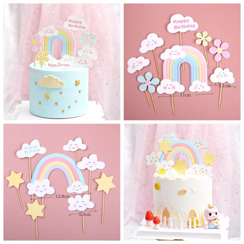 Set 8 Thẻ Giấy Trang Trí Bánh Kem Họa Tiết Hoạt Hình Dễ Thương