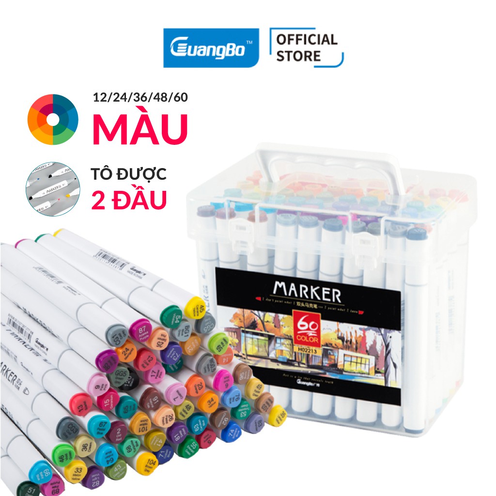 [LIFEMALL25055 - 15% đơn 250K] Bút màu marker 2 đầu Guangbo 12/24/36/48/60 màu cao cấp H02236-37-38-39