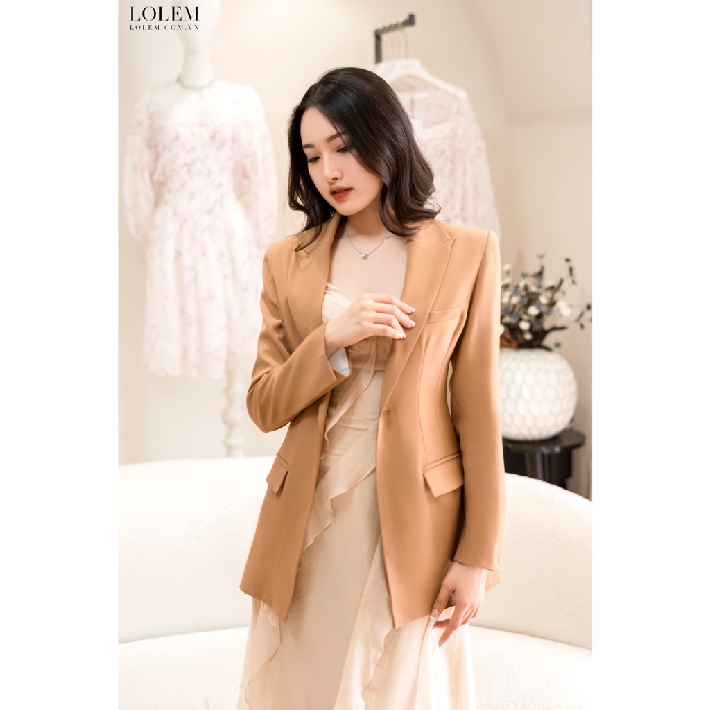 Áo khoác blazer nữ chéo xếp ly eo một nút LOLEM AKNB016 | BigBuy360 - bigbuy360.vn