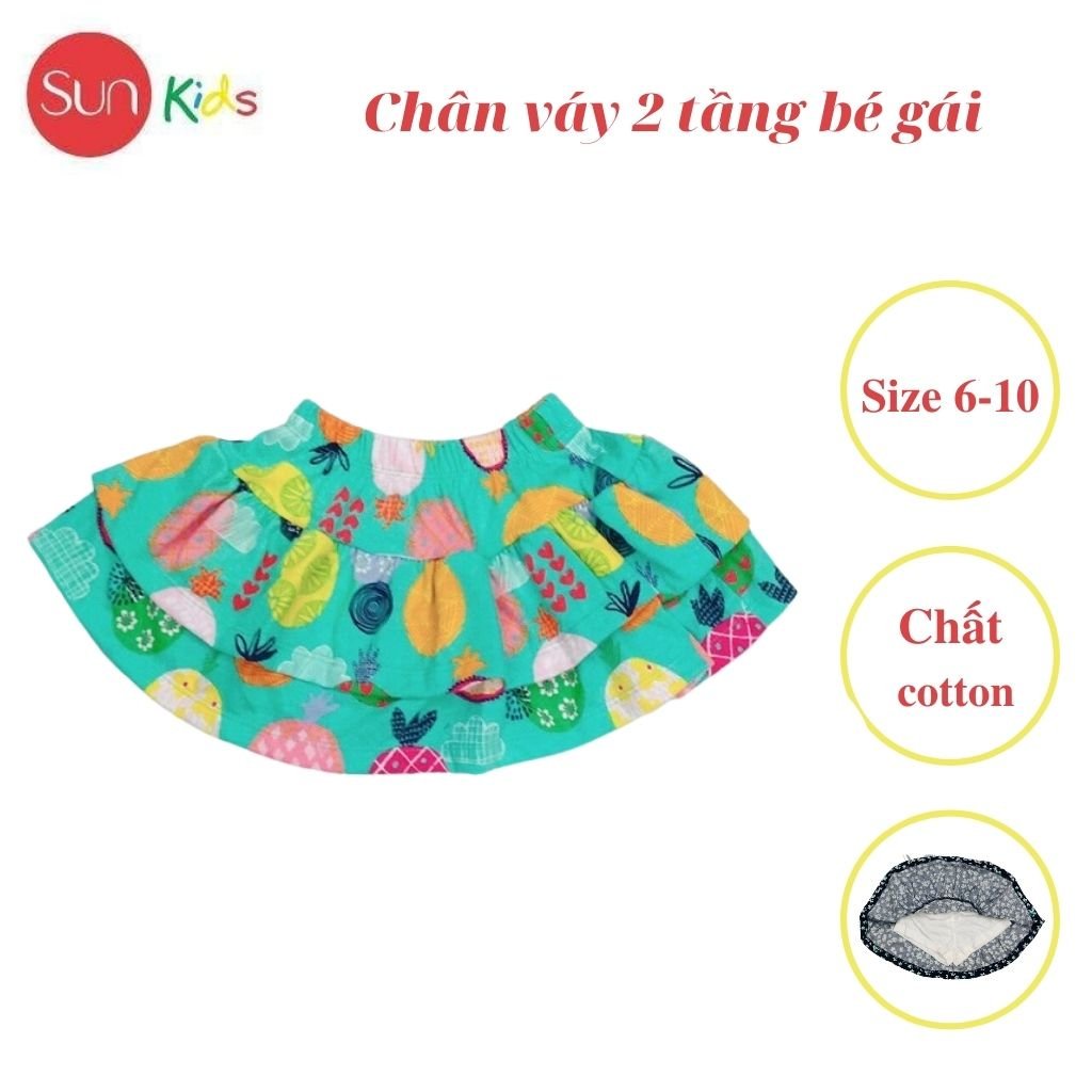 Chân váy cho bé, đầm bé gái 2 tầng, chất cotton, có quần đùi trong, size 6-10 - SUNKIDS1