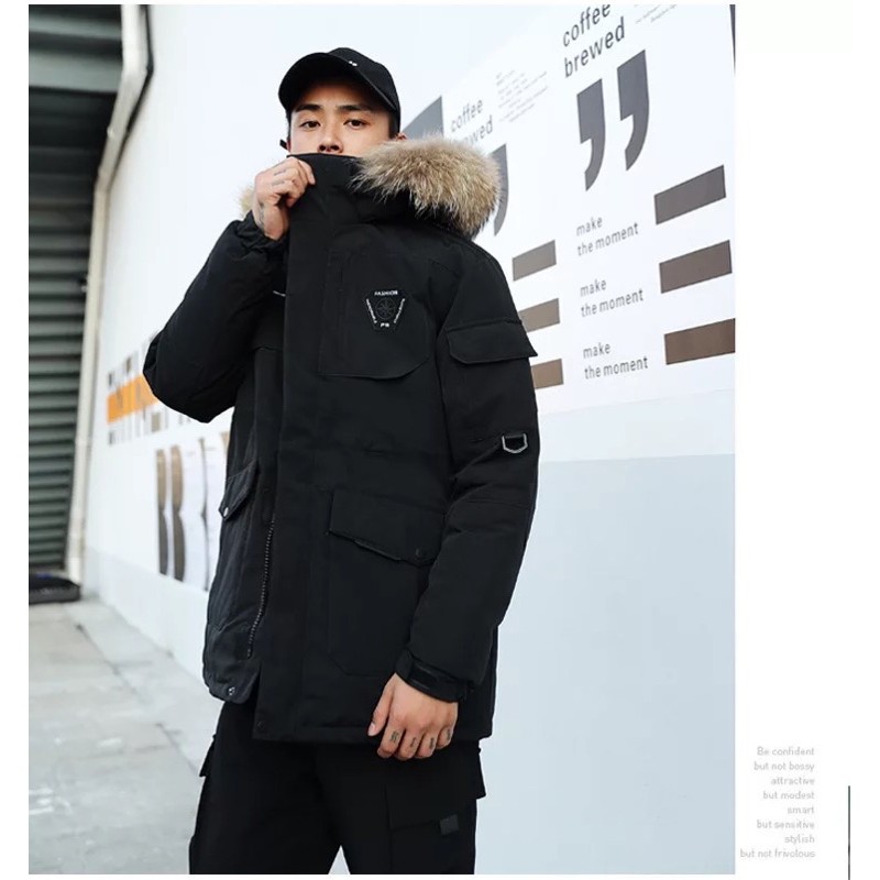 ÁO PARKA NAM MÙA ĐÔNG CHẤT PHAO KAKI KHÔNG THẤM NƯỚC CÓ THỂ MẶC ĐÔI DÁNG UNISEX CÓ MŨ THÁO RỜI