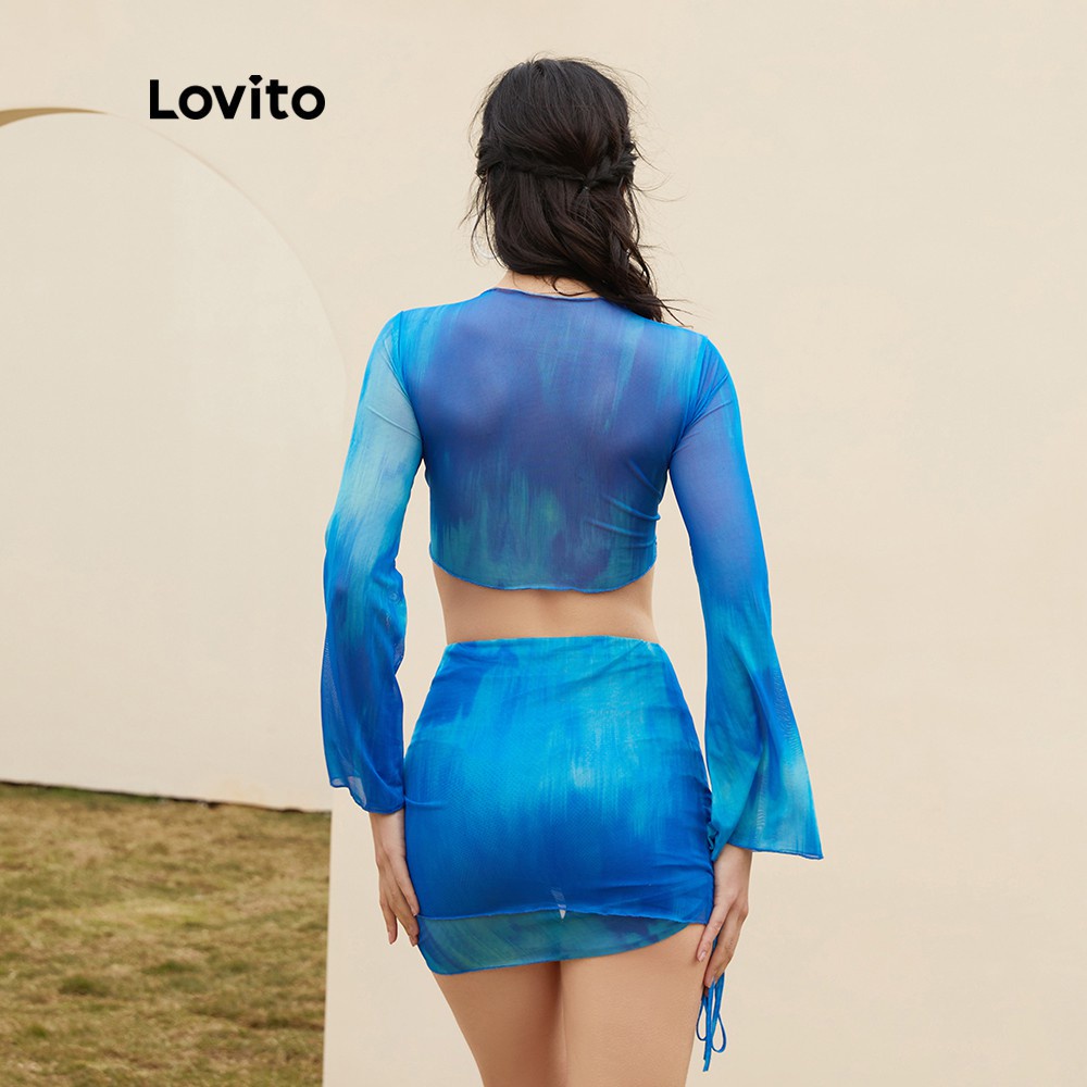 Set chân váy Lovito dáng ôm kiểu cột dây rút nhuộm màu loang kiểu Boho thanh lịch L12035