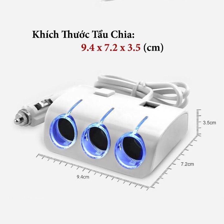 Bộ Tẩu Chia Sạc Ô Tô, Xe Hơi - Chia 3 Cổng Tẩu Và 2 Cổng USB,Ver1