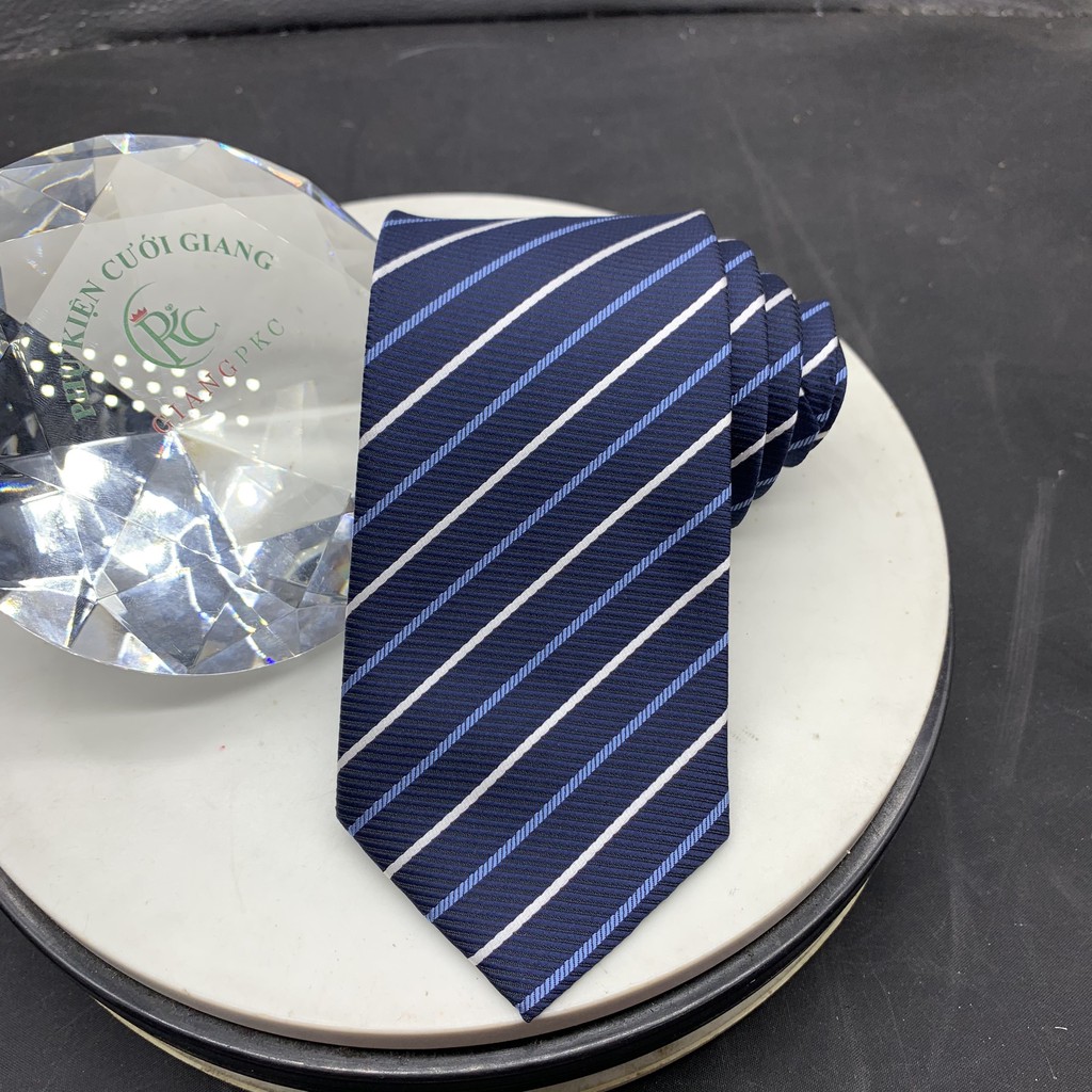 Phụ kiện nam cà vạt nam bản 8cm Giangpkc tháng 5-2021-Cà vạt xanh đen chéo xanh trắng