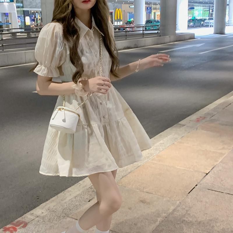 Đầm COZOKC tay phồng dáng ôm thời trang xinh xắn dễ phối đồ