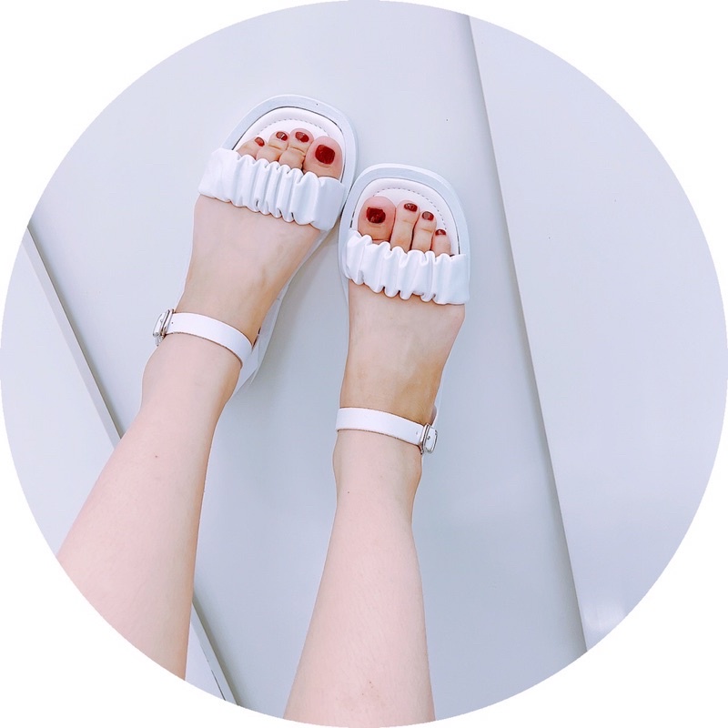 Giày sandal đế bánh mì , Sandal quai ngang bèo nhún ảnh chụp thật