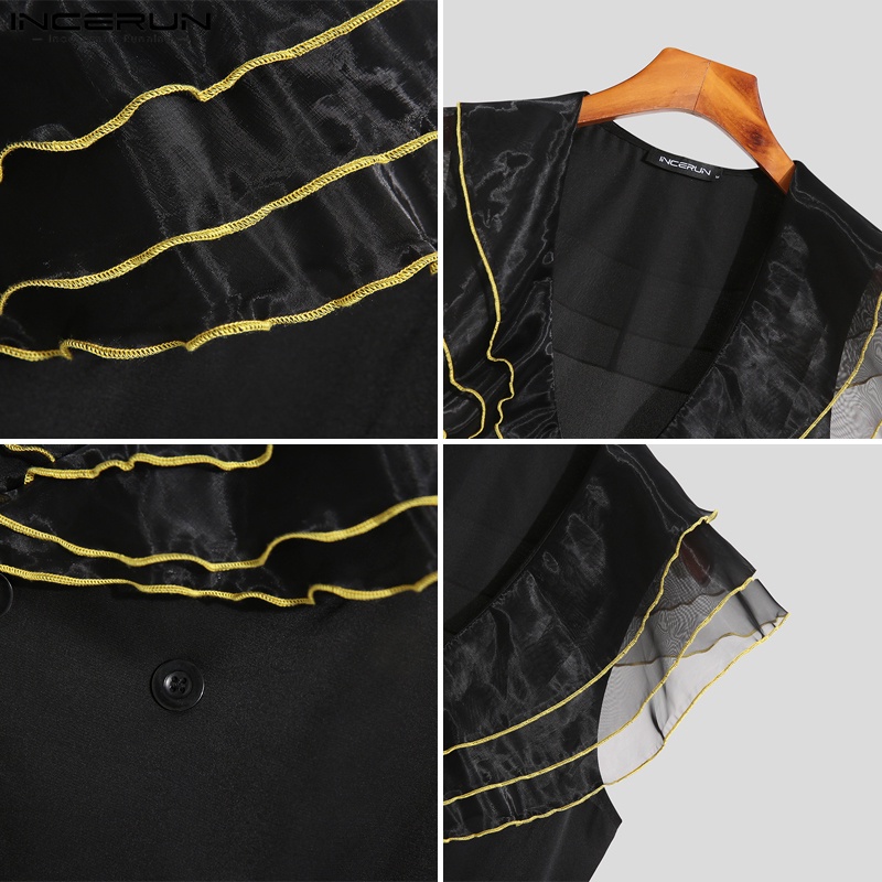 Áo ghi lê INCERUN không tay cổ chữ v phối bèo phong cách gothic dành cho nam