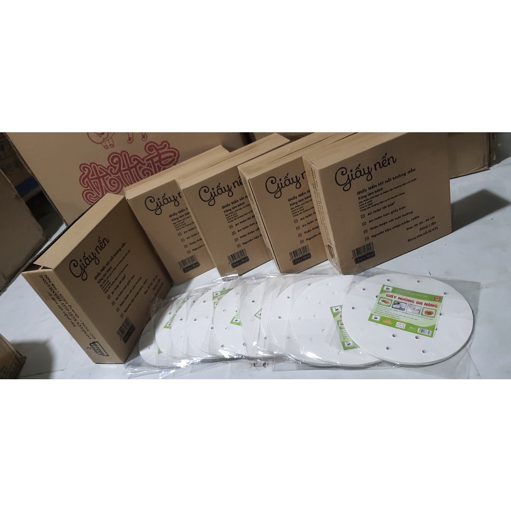 (Xấp 100 tờ) Giấy nến đục lỗ tròn cho nồi chiên không dầu/ nồi hấp đường kính 23cm