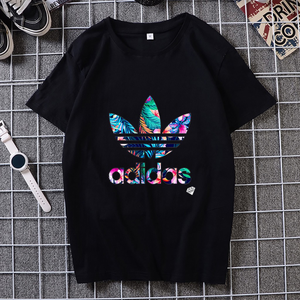 Áo thun unisex ngắn tay không cổ nam nữ đẹp ADlDAS hoa lá cành In Ấn Theo YC | BigBuy360 - bigbuy360.vn