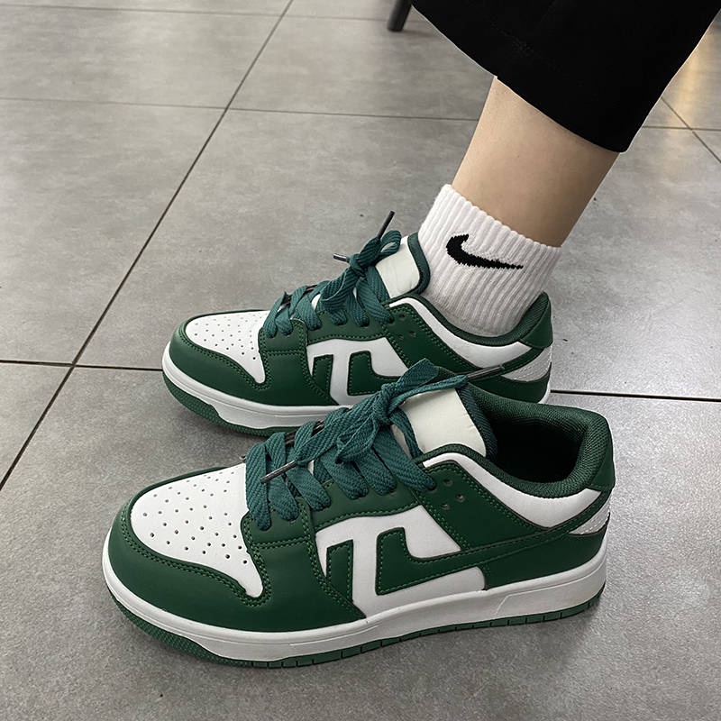 Giày Thể Thao Cổ Thấp Màu Trắng Và Xanh Lá Mùa Thu Phong Cách Preppy
