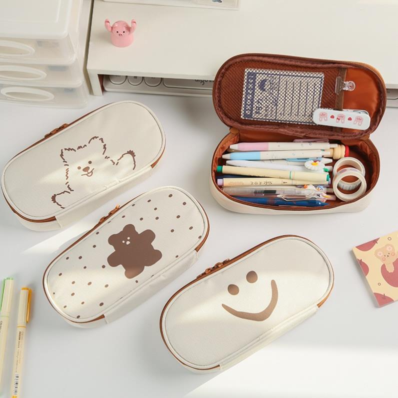 Hộp đựng bút viết họa tiết hoạt hình đáng yêu tiện lợi dành cho học sinh, Túi bút Gấu trà sữa, Bóp viết bút, mỹ phẩm.