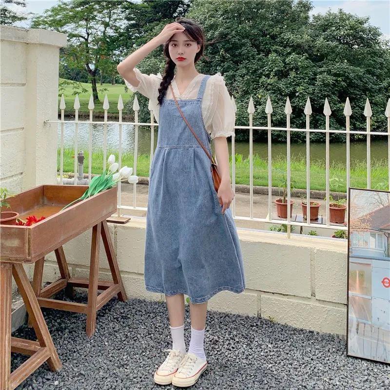 Bộ đồ liền quần lửng kiểu Nhật cổ điển muối cho bạn gái Chân váy dài giữa phong cách mới Mori