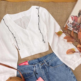 ÁO CROPTOP TRẮNG VIỀN BÈO