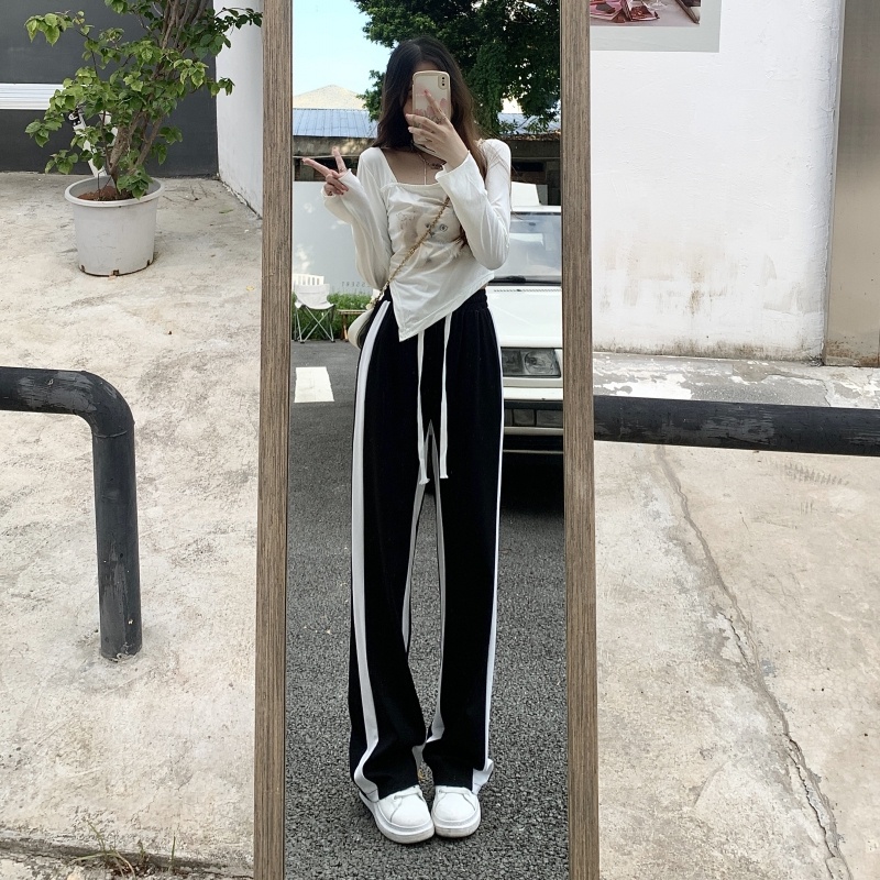 Quần Dài Lưng Cao Ống Rộng Màu Trắng Đen Thời Trang Mùa Thu Cho Nữ