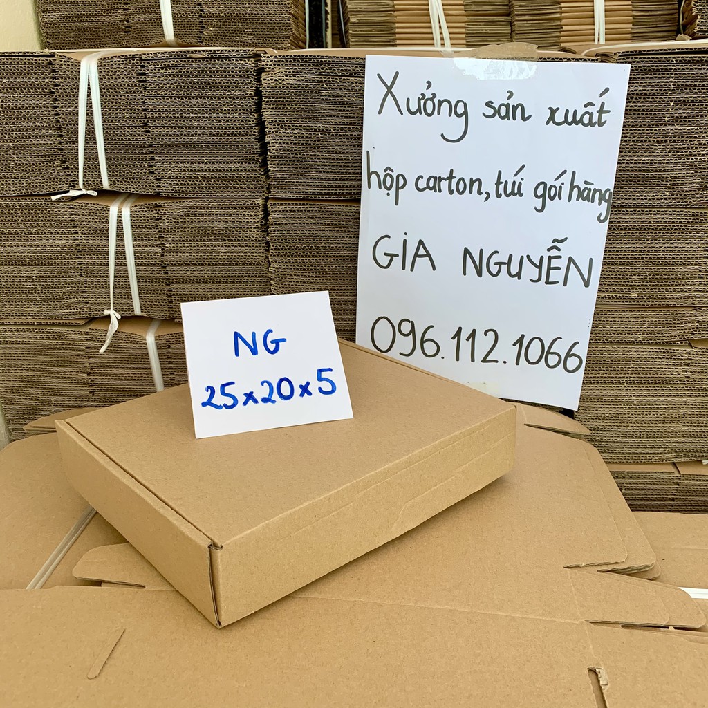 Set 50 hộp carton nắp gài, nắp cài 25x20x5 dùng đóng gói áo thun, quần áo brand, sách truyện, đồ handmade