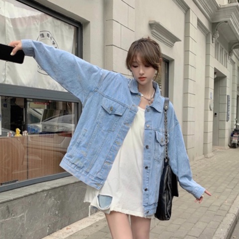 ZHELIHANGFEI Áo Khoác Denim Tay Dài Có Cổ Form Rộng Dễ Phối Đồ