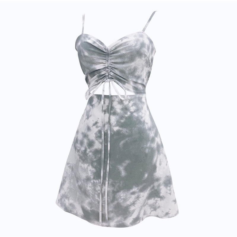 DALLA Đầm hai dây chữ A màu xám loang rút ngực Dalla Saigon | BigBuy360 - bigbuy360.vn