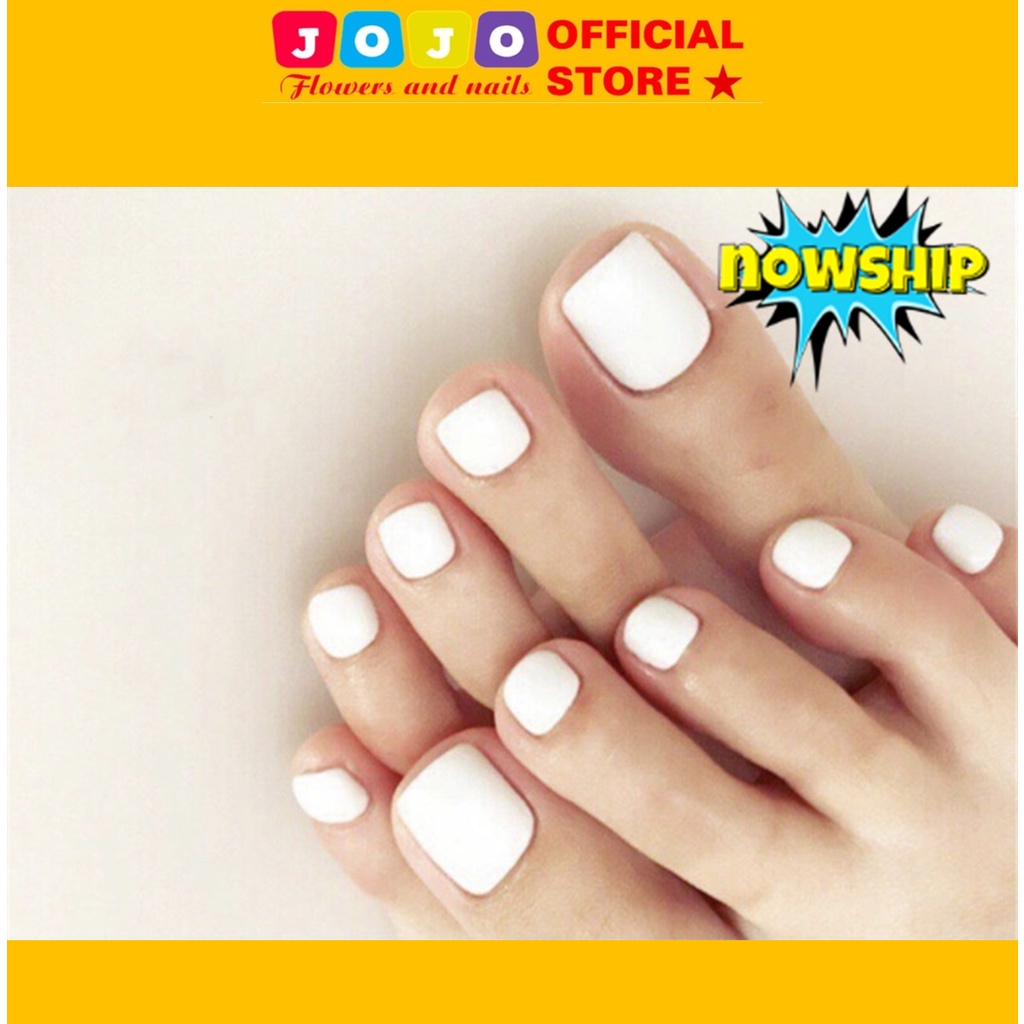 Set 24 móng chân giả trắng jojo J41 móng giả nailbox rẻ đẹp kèm keo gắn tiện lợi