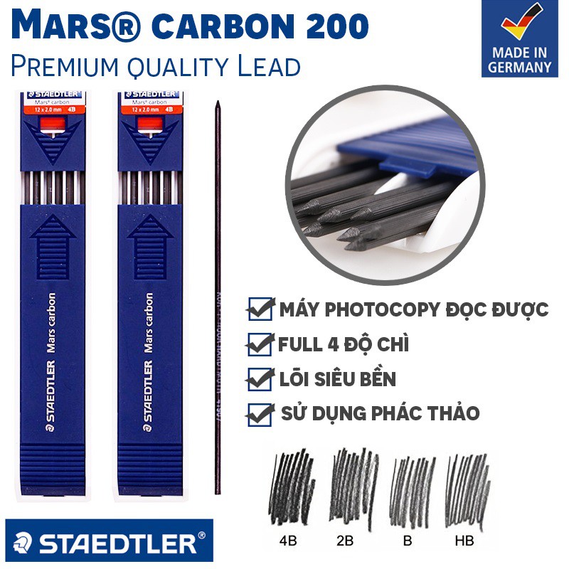 Hộp 12 ruột chì 2mm STAEDTLER Mars® Carbon 200 (HB,B,2B,4B)