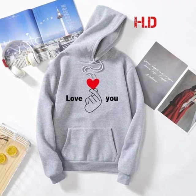 Áo hoodie tay búng tim Love You HDA1019
