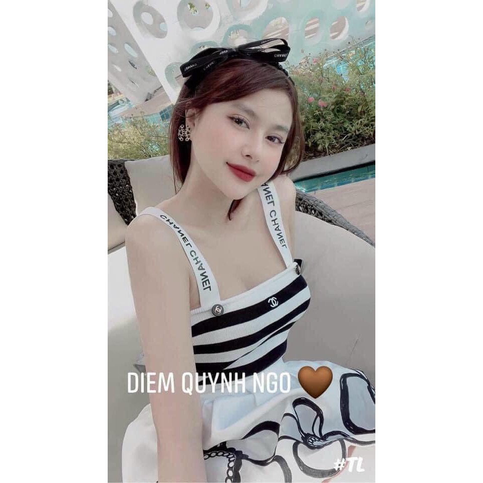 Áo hai dây kẻ đen - trắng sexy - Vải sợi Cotton thoáng mát - Freesize (<55kg)