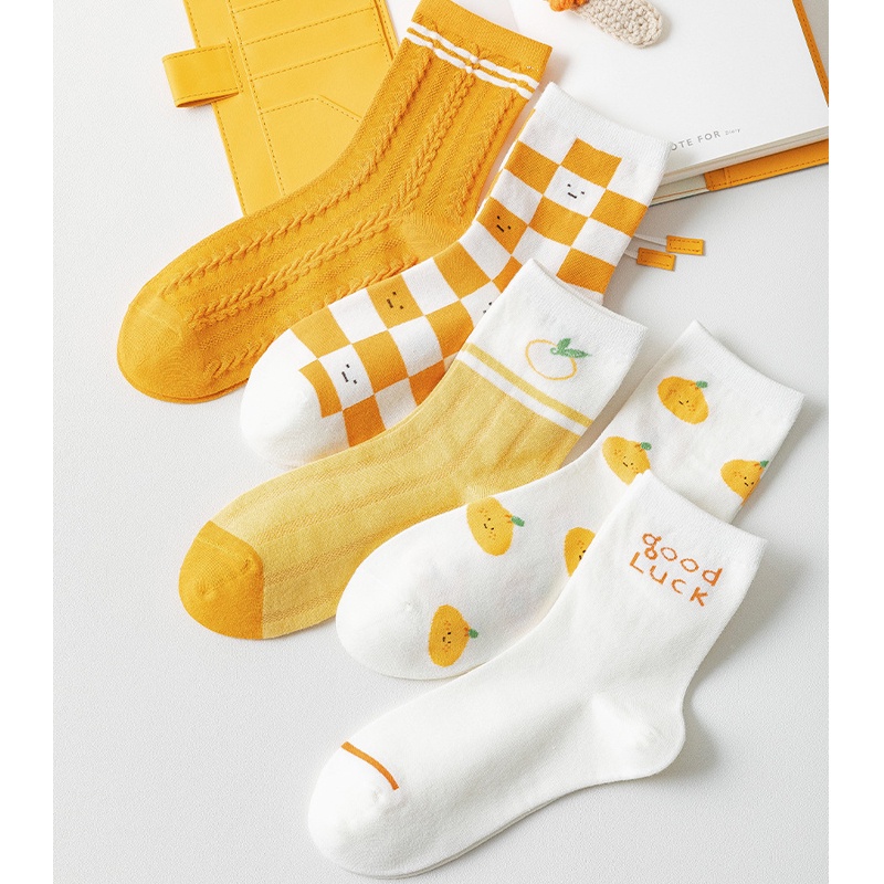 Tất vớ nữ cổ cao trắng ABICA bộ sưu tập trái cam phong cách Ulzzang Hàn Quốc nhiều màu dễ thương dành cho bạn gái TD044