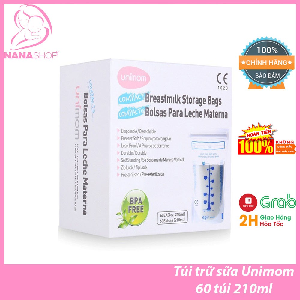 Túi trữ sữa mẹ Unimom Compact không có BPA hộp 60 túi 210ml