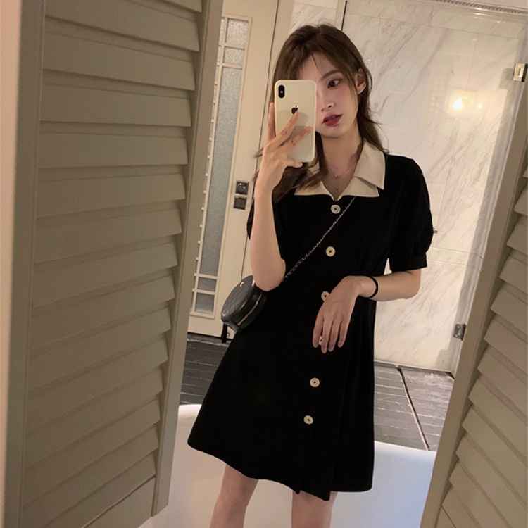 Đầm Perty cổ polo kiểu dáng đơn giản phong cách Hàn Quốc retro cho nữ