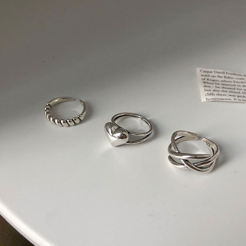 Bộ Nhẫn Hở Màu Bạc Hình Trái Tim Độc Đáo Thời Trang Cho Nữ