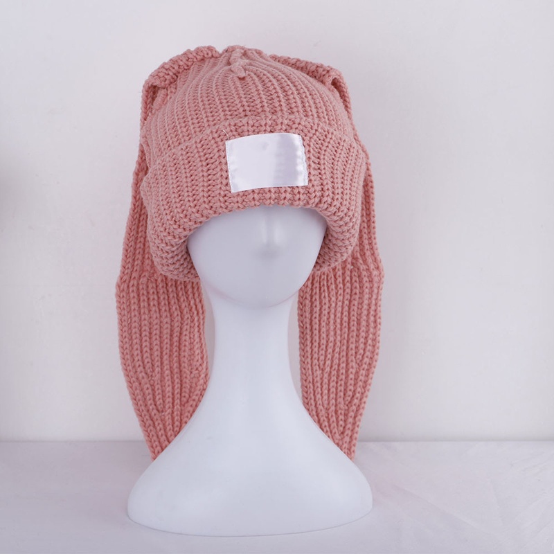 Mũ Beanie Dệt Kim Đính Tai Thỏ Tai Dài Dễ Thương