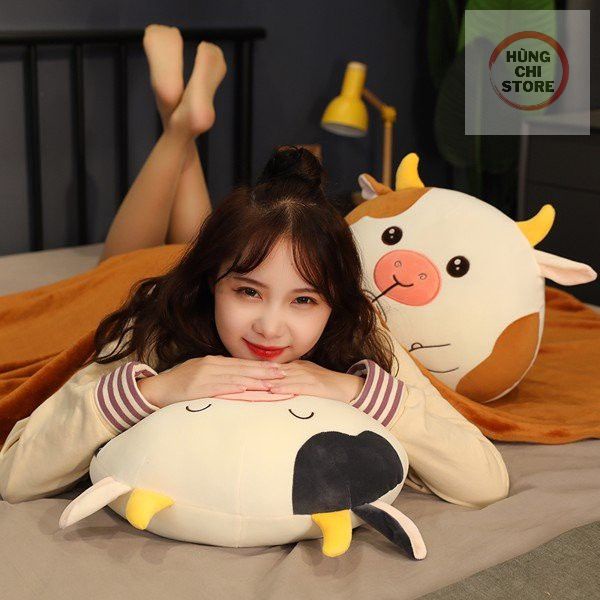 "Gối Kèm Mền Hình Bò Sữa Ấm, Chăn Gối Văn Phòng Cao Cấp Vải Miniso Êm Ái "