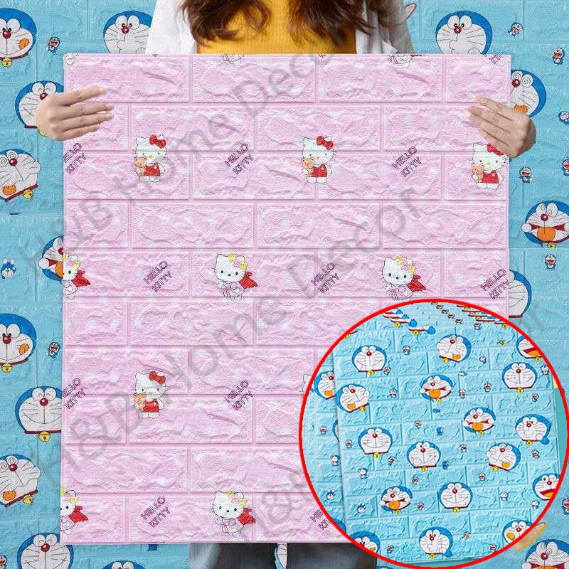 Miếng dán tường Xốp dán tường 3D-Hello Kitty-Doremon-Mô hình hoạt hình