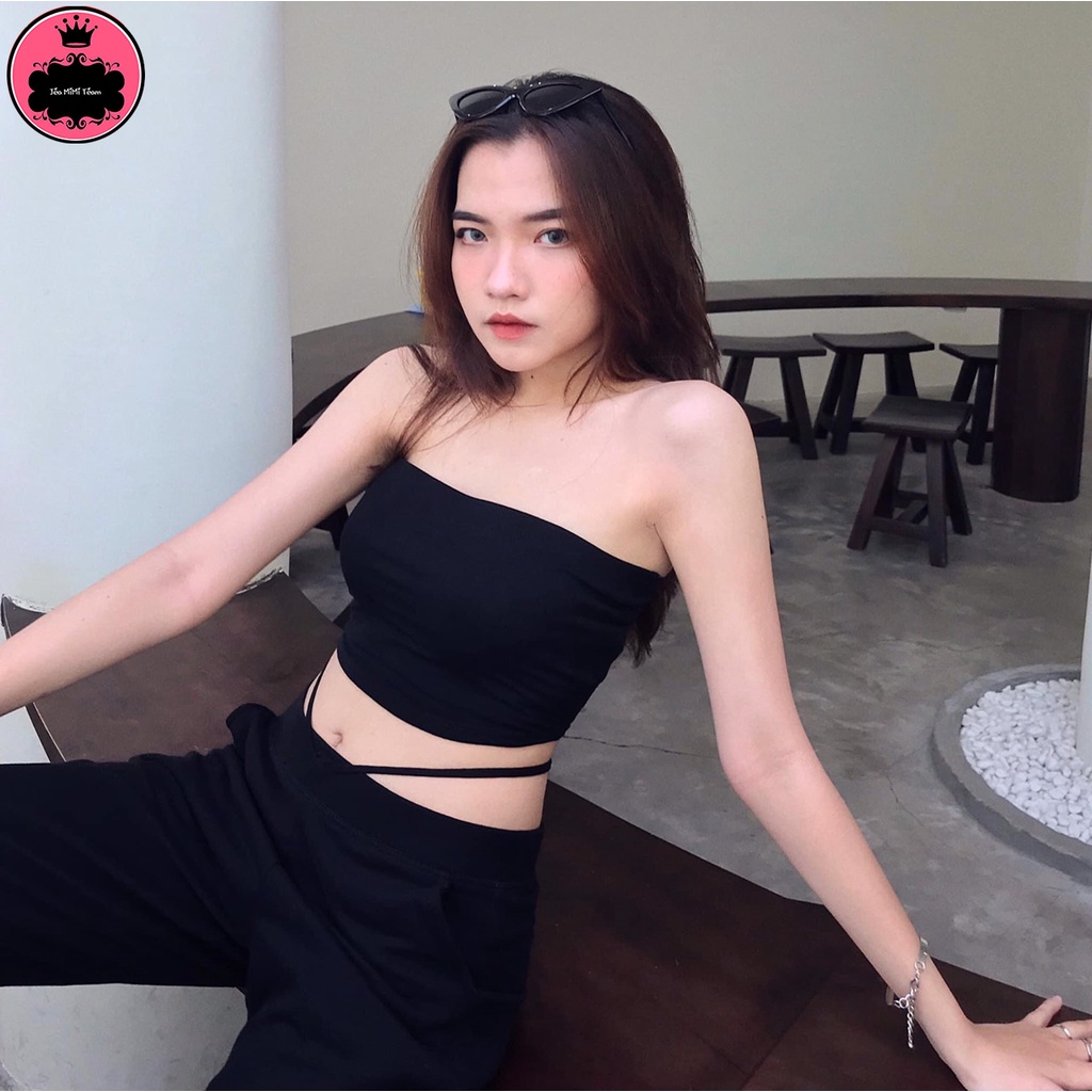 Áo Croptop Không Dây Không Tay Ôm Dáng Màu Trắng Đen Freesize Dưới 55kg "ÁO QUÂY" | BigBuy360 - bigbuy360.vn