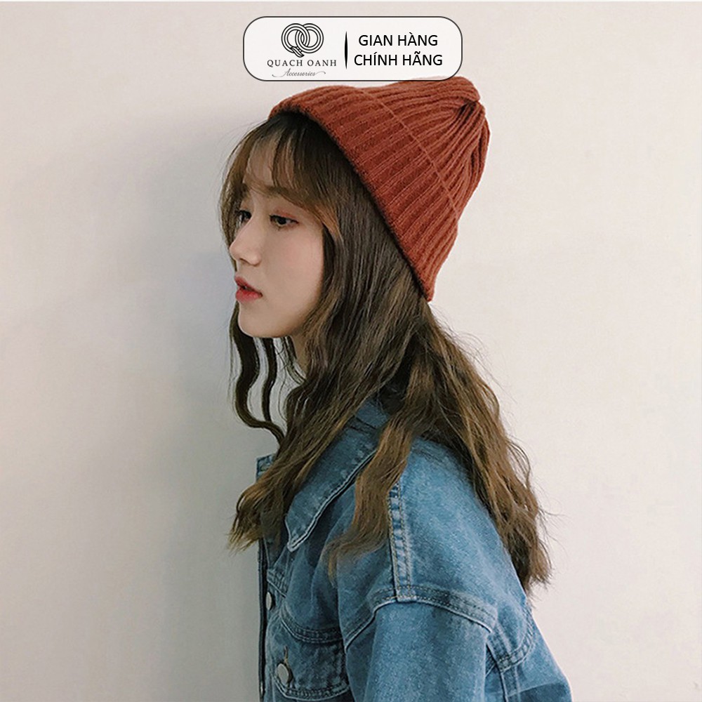 Mũ len beanie QO ACCESSORIES gân trơn phong cách vintage xinh xắn MU06