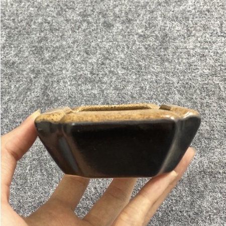 Gạt tàn thuốc lá vuông tròn bằng gốm sứ nâu Bát Tràng đẹp chính hãng