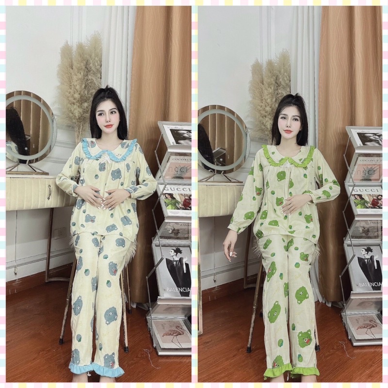 Bộ bầu và sau sinh MAMADRESS thiết kế RẺ ĐẸP chát ĐŨI LỤA hoạ tiết viền cổ SEN áo có khoá ti tiện lợi thoải mái