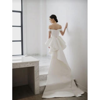 (ảnh thật) Váy cưới chụp ảnh, đi bàn kiểu dáng trễ vai quyến rũ