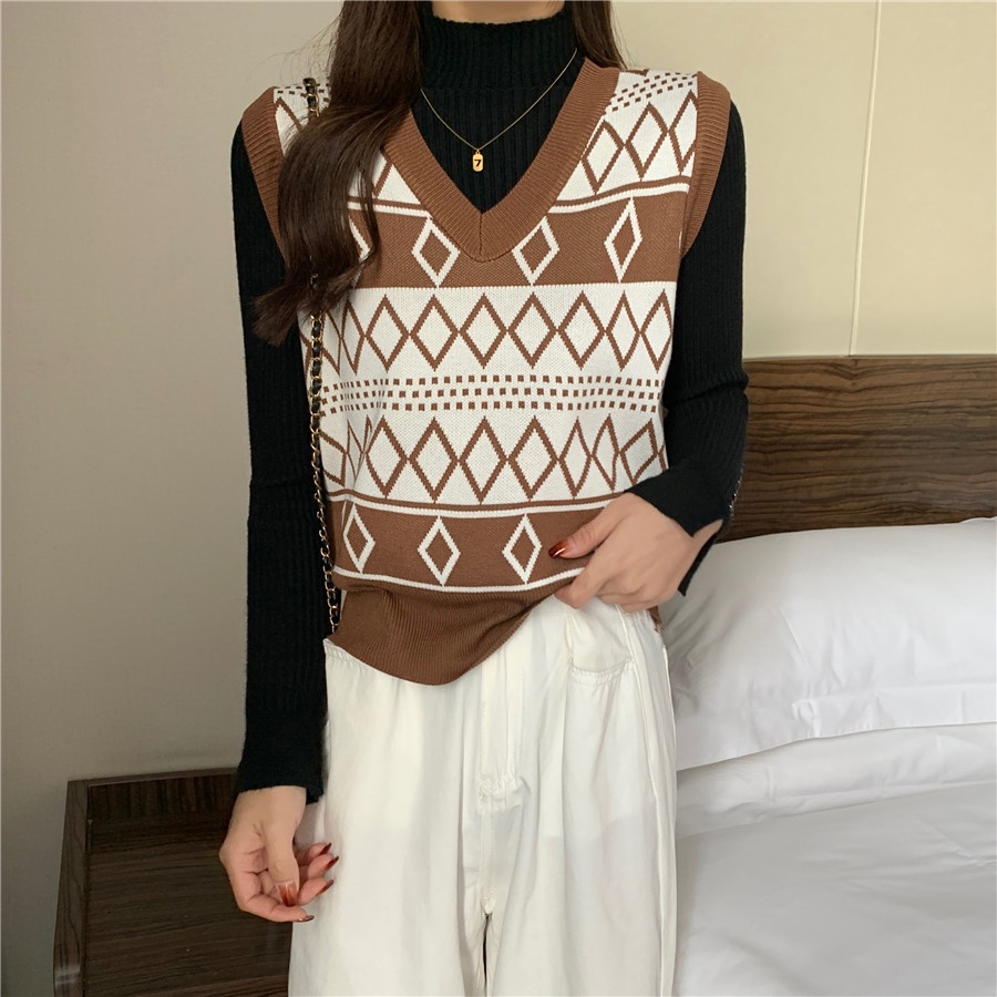 SUXI MỚI Áo sweater không tay cổ chữ v thời trang thu đông cho nữ
