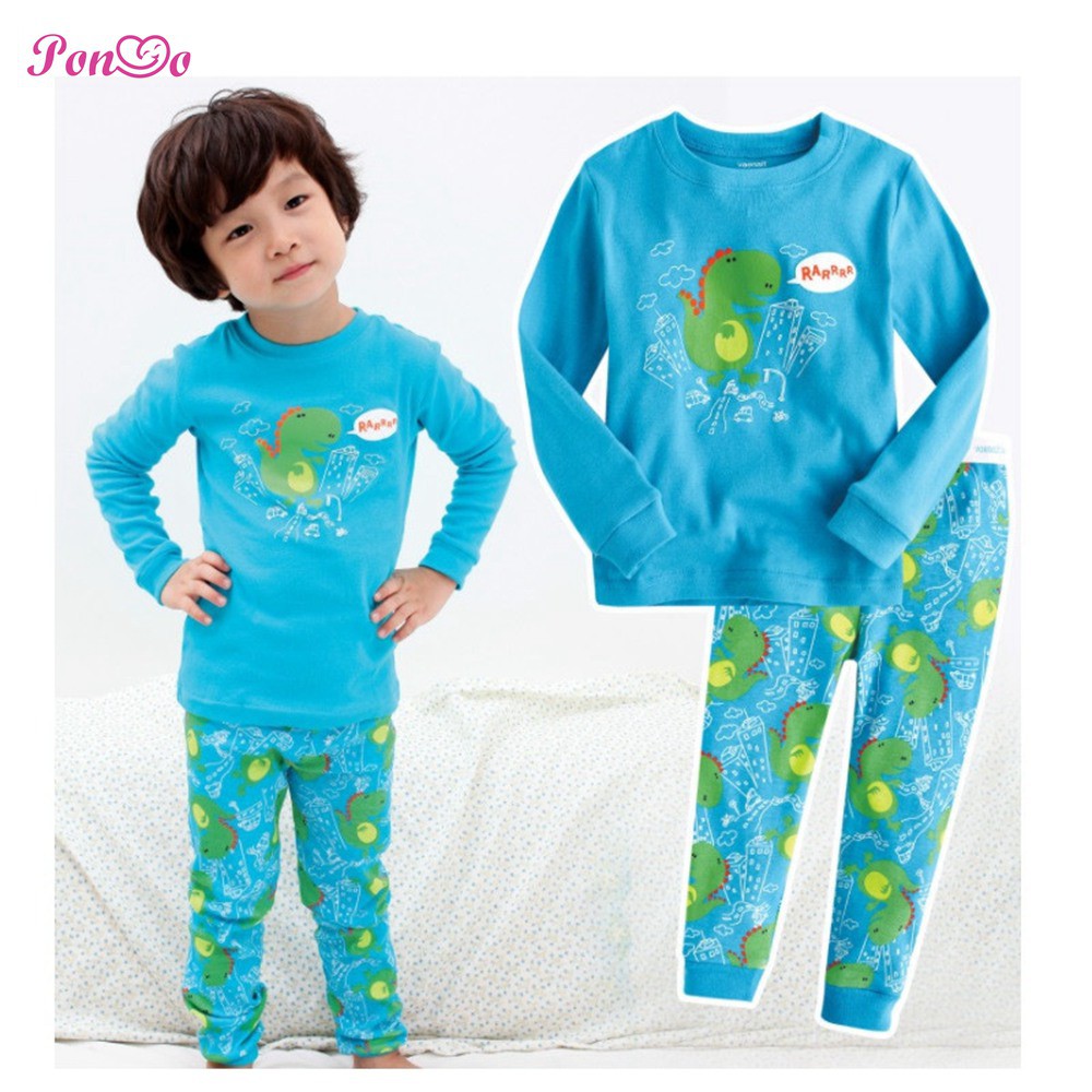 Bộ Đồ Ngủ Pijama Dài Tay In Hình Khủng Long Dễ Thương Cho Bé Trai (2-7 Tuổi)