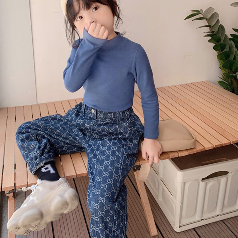 Quần Jeans Dài Ống Đứng Họa Tiết Caro Thời Trang Cho Bé Gái 1-6 Tuổi