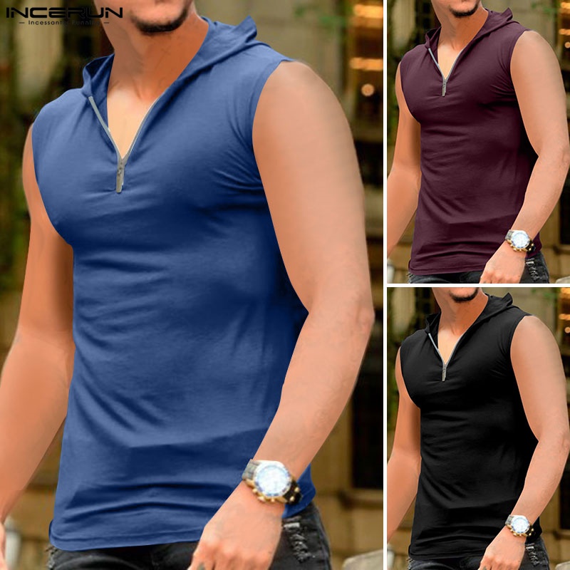 INCERUN Áo Thun Ba Lỗ Nam Có Khóa Kéo Hiện Có 3 Màu Thời Trang