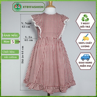 [Freeship] Đầm cho bé gái cánh tiên 2-12 tuổi dáng xòe viền ren tay sát nách XT81Fashion, cotton 100% mềm, thoáng mát