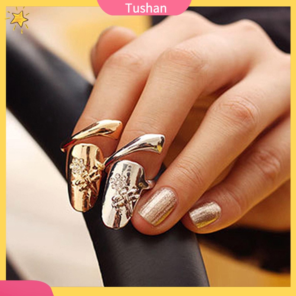 Nhẫn móng tay hình hoa đính đá nhân tạo xinh xắn